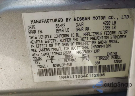 2004 Nissan Altima 2.5 S from USA, damaged, VIN 1N4AL11D64C112606